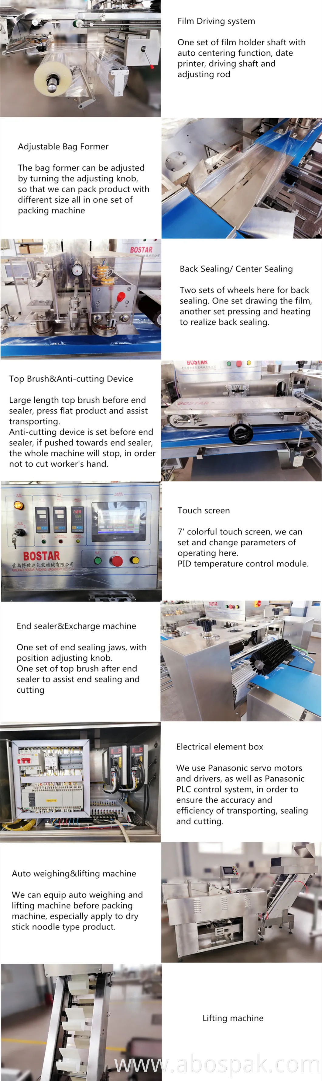 Bostar Automatic Factory Price Horizontal Pouch Large Weighing Sealing Packing Packaging Machine Machinery for Pasta Italian Stick Noodle Spaghetti Food